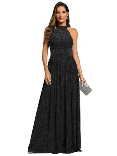Ever-Pretty Prom Dress Halter Neck Pleated Glittery Formal Evening Dress with Empire Waist 41961