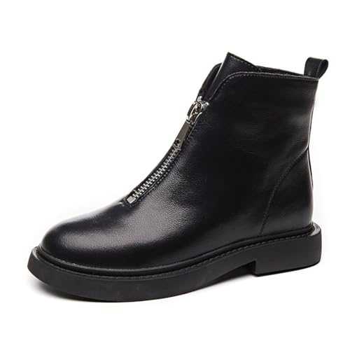 Front Zip Fashion Small Short Boots Women's Internal Height Increase Hundred Matching Breathable Ankle Boots Low Heel Casual Leather Boots Ladies