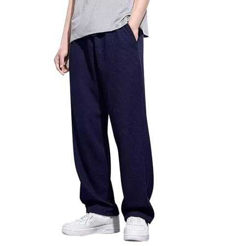 Gym Track Pants Men Waffle Trousers Men Straight Leg Jogging Bottoms Elasticated Waist Tracksuit Loose Fit Sweatpants Jogger Training Trousers Casual Summer Pants Lightweight Running Pant