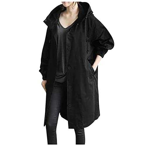 Waterproof Jackets Clearance Women Lightweight Outdoor Raincoat Long Trench Coats with Pockets Hooded Ladies Plus Size Casual Jacket Windproof Rain Coats Sports Cycling Running Windbreak
