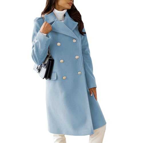 Suncadmious Women's Winter Lapel Double Breasted Office Work Long Wool Pea Coat Overcoat