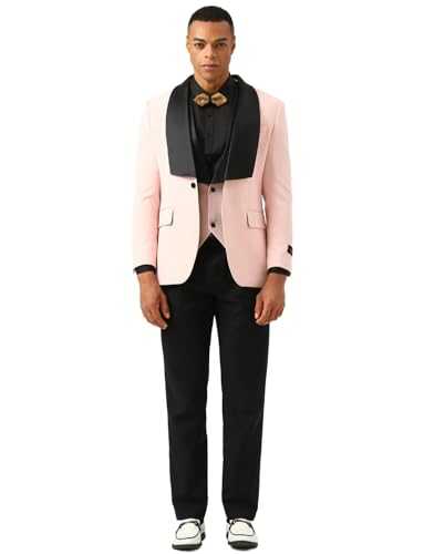 Ulnomio Men's Suit Three Pieces Shawl Lapel Single Breasted Button Jacket Pants and Vest Set Groomsmen Cosplay