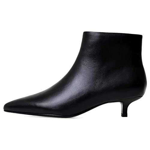COLETER Women's Leather Kitten Heels Ankle Boots Pointed Toe Zipper Autumn Usual Wear Booties