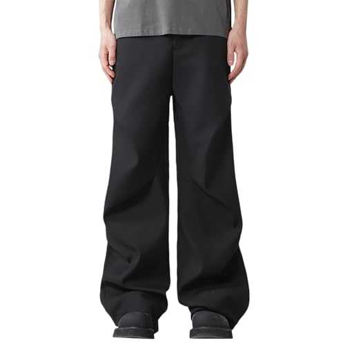 Men's Summer Casual Style Loose Fit Pure Color Long Trousers Draped Wide Leg Suit Trousers Men Men's Open Leg Pant with Pockets