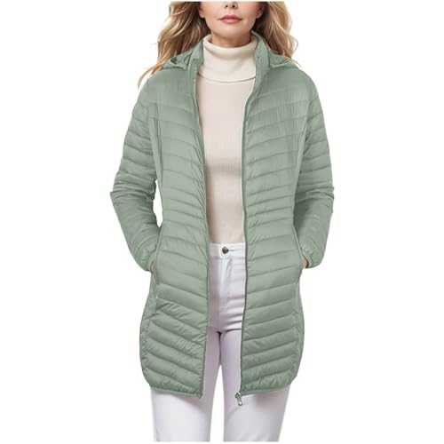 Mrat Lightweight Down Jacket for Women Ladies Puffer Jacket with Detachable Hood Longline Winter Warm Coat Outdoor Windproof Jackets Water-Resistant Jacket Insulated Travel Adjustable Packable Jacket