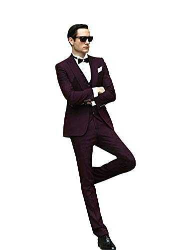 Pkrboro Men's Slim Fit 3-Piece Suit Formal Jacket Vest Pants Set for Party