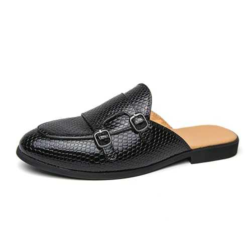 crazynekos Men's Fashion Backless Loafers Leather Mule Shoes Casual Anti Slip Comfort Breathable Slip on Slippers