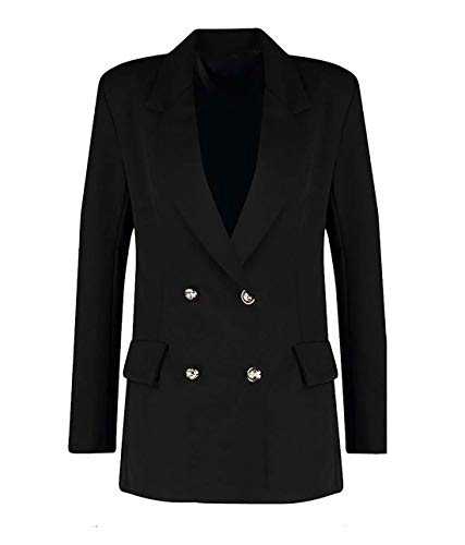 Fashion Mark Womens Gold Button Long Sleeve Double Breasted Duster Coat Ladies Open Front Pockets Casual Jacket Blazer Size UK 8-26