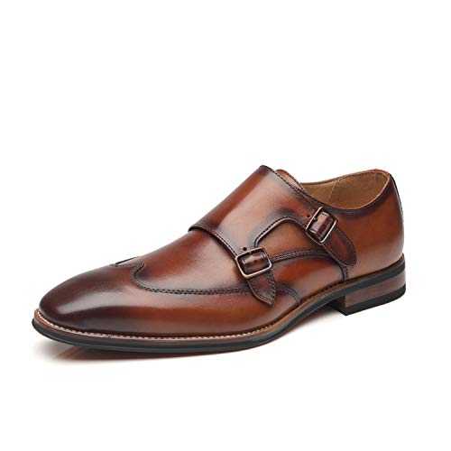 La Milano Mens Dress Shoes Double Monk Strap Slip on Loafer Leather Oxford Wingtip Comfortable Dress Shoes for Men
