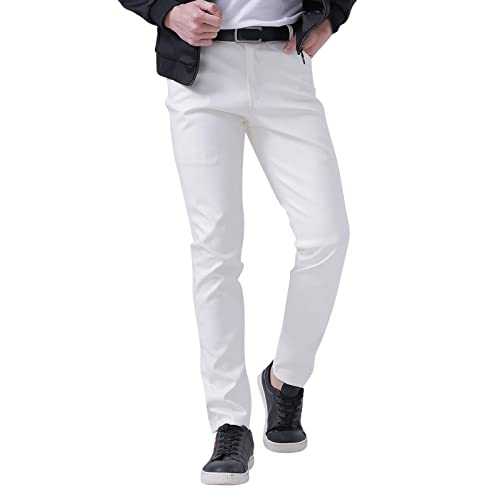 Mens Faux PU Leather Skinny Slim Fit Straight Leg Metallic Moto Biker Pants Casual Work Business High Waist Night Club Motocycle Suit Pants Trousers