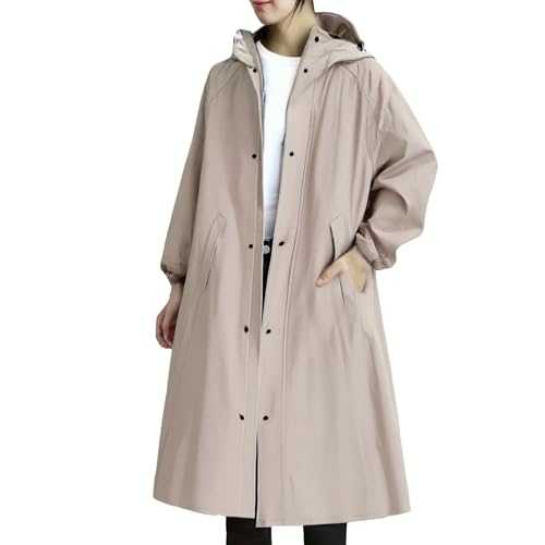 goeamcru Womens Waterproof Jackets Lightweight Hooded Rain Coat Women Cold Weather Long Sleeve Windbreaker Climbing Outdoor Hooded Ladies Winter Trench Coat