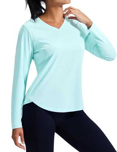 MIER Long Sleeve Workout Tops for Women UPF 50+ SPF UV Protection Sun Shirts Dry Fit Athletic Running Gym Tshirt, V-Neck