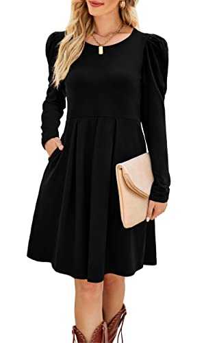 Aokosor Womens Casual Dress Gigot Long Sleeve Dress Ladies Pleated Tunic Dress with Pockets