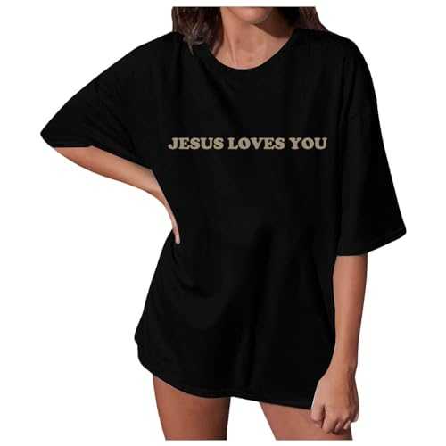 Christian Shirts for Women Oversized Streetwear Jesus Shirt Religious Faith Casual Shirt Inspirational Graphic Running Shirt Breathable T-Shirts Short Sleeve Top Lightweight Top