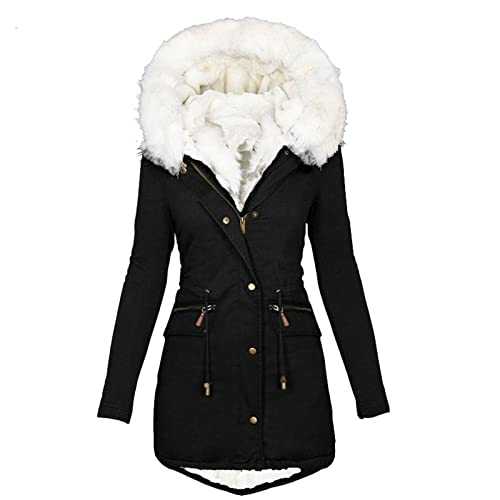 Womens Winter Thick Jacket Clearance Warm Cotton Padded Coat Hoodie Outwear Sherpa Lined Parkas Jackets with Zipper Pocket Winter Long Coat Outdoor Windproof Jacket Ladies Hooded Warm Jacket UK Sale