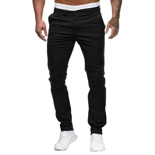 Men's Slim Fit Skinny Stretch Chino Trousers Slim Waist Full Trousers for Men Casual Solid Medium Pocket Length Fashion Trousers Business Suit Trousers Sporty Chino Trousers