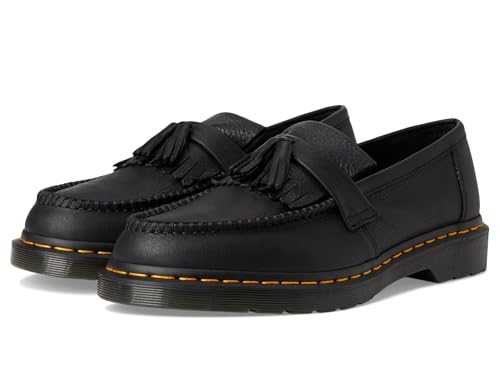 Unisex-Adult Adrian Yellow Stitch Leather Loafers, Black, 13