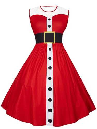 Evensu Women's Christmas Dress Plus Size Sleeveless Dress Women 1950s Vintage A-line Cocktail Holiday Party Dresses