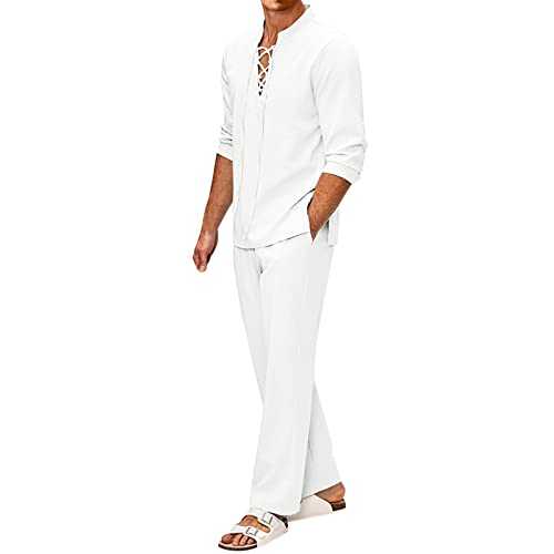 Long Sleeve Trousers Shirt Pants Set Two Piece Suit Men's Sweatsuits Set Casual Beach Trousers Summer Yoga Outfits Jogging Men's Suit Original Henley Shirt Long Sleeve