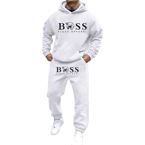 Tracksuit Mens Full Set Basic Hoodie & Jogger Sets Full 2 Piece Tracksuits Casual Hoody Top Fleece Joggers Gym Jogging Bottoms Sweat Outfit Running Sweatshirt and Sweatpants Sweatsuit Christmas