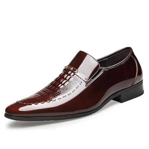 LMUIPMAA Men's Patent Leather Penny Loafers Crocodile Printed Business Wedding Office Dress Shoes Slip on Pointed Toe Derbys