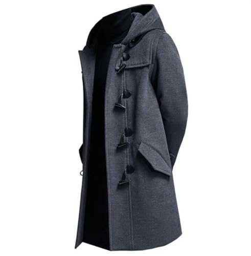 ZLXHFFH Men’s Woollen Duffle Coat, Warm Soft Wool Blend Pea Coats Slim Fit Business Trenchcoat, Horn Button Coat Thick Hooded Jacket, Vintage Toggle Winter Hoodie Overcoat Jacket