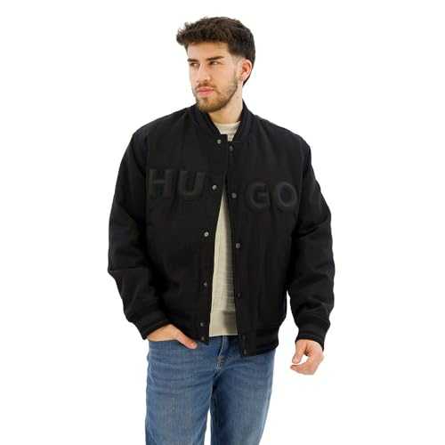 HUGO Mens Bozo2511 Water-Repellent Bomber Jacket with Rubberised Logo