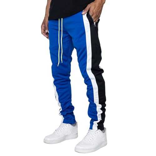 Beokeuioe Jogging Bottoms Men's Cotton Tracksuit Bottoms Slim Fit Casual Trousers Sports Trousers Long Trousers with Zip Side Stripes Men's Sweatpants Jogger Running Trousers