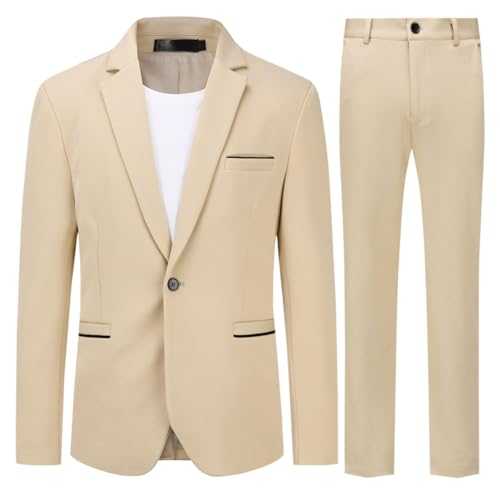Allthemen Men's 2 Pieces Suit Slim Fit One Button Suits Casual Stylish Wedding Dress Suit