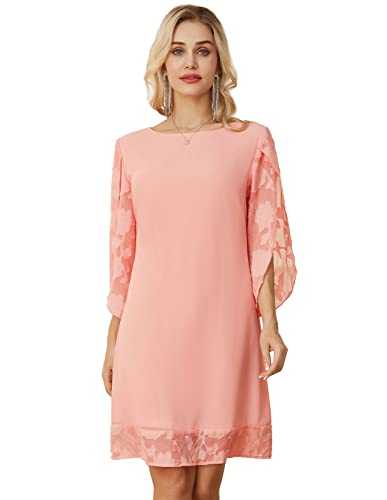 GRACE KARIN Women Summer Casual Chiffon Dress 3/4 Split Sleeve Crew Neck Wedding Guest Dresses