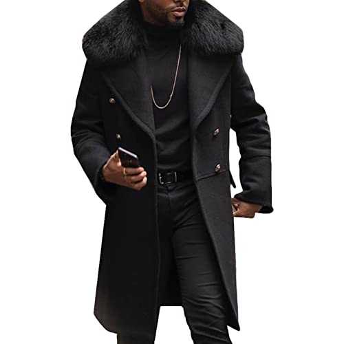 Maiyifu-GJ Mens Wool Blend Double Breasted Overcoat Winter Slim Fit Long Trench Coat Classic Lightweight Business Pea Jacket