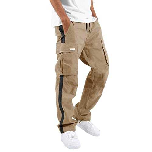 TOPJIAO Work Pants Work Cargos Combat Ripstop Trousers with Multi-Pockets Elasticated Waist Trousers for Men Military Clothing Combat Trousers Light Cargo Trousers Men Summer