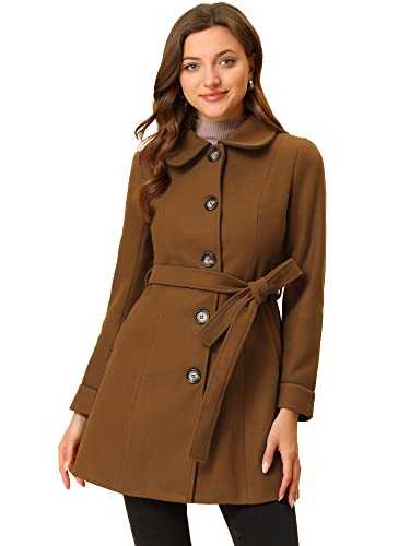 Allegra K Women's Winter Elegant Lapel Collar Long Trench Coat