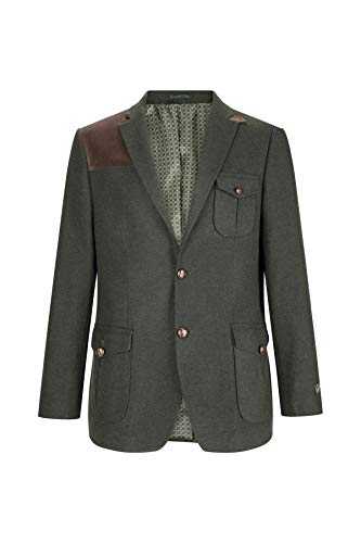 Mens Wool Tweed Shooting Jacket Hunting Blazer Smart Casual Elbow Patch Olive