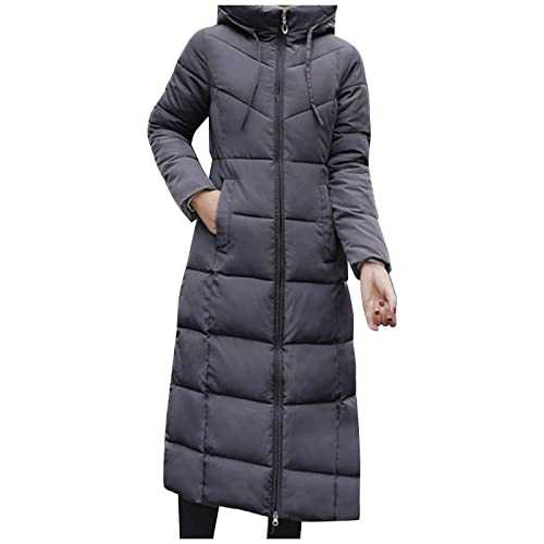 Yinguo Winter Jackets for Women Hooded Puffer Down Coat Longline Quilted Jacket Ladies Coats Plain Long Coat Thick Warm Maxi Down Vests