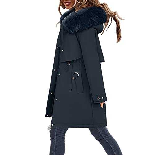 Women's Plus Size Winter Coats, Women's Waterproof Ski Jacket Hooded Winter Snow Coat Warm Fleece Cotton Coat with Fur Hood