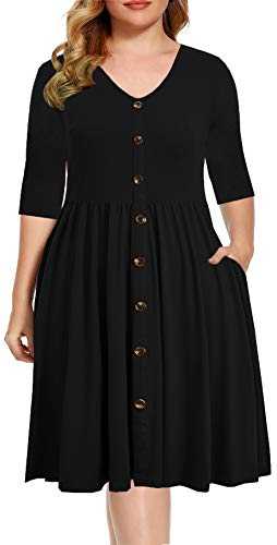 BEDOAR Women's Casual Plus Size Dress V-Neck Knee-Length A-Line Party Cocktail Swing Dress with Pockets