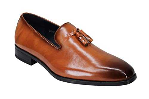 Classic Wholecut Tassel Loafers for Mens Polished Faux Leather Slip on Retro Shoes