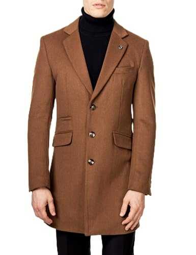 Xposed NATE - Men’s Long Overcoat Wool Blend Classic Tailored Fit 3/4 Mid Length Coat Jacket