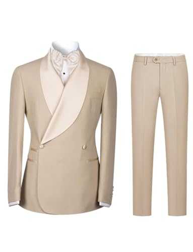 Pkrboro Men's Two Pieces Suit Set Shawl Lapel Double Breasted Buttons Formal Banquet Tuxedos