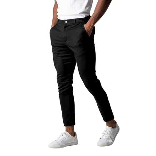 Chinos Trousers Men Chef Trousers Mens Formal Trousers Elasticated Waist Trousers for Men Slim Fit Stretch Flex & Breathable Nine-Tenth Pants Suit Trousers Men Versatile & Comfortable