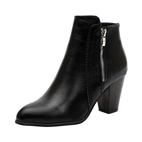 Dasongff Short Biker Boots – Women's PU Leather Ankle Boots Cowboy Boots Women's Boots High Heel Platform Chelsea Boots Beige