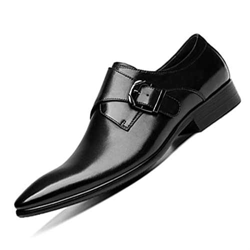 Single Season Dress Oxford Shoes for Men Slip On Monk Strap Black Round Burnished Toe PU Leather Non Slip Anti-Slip Block Heel Slip Resistant Low Top Walking Very Popular Among Young peop