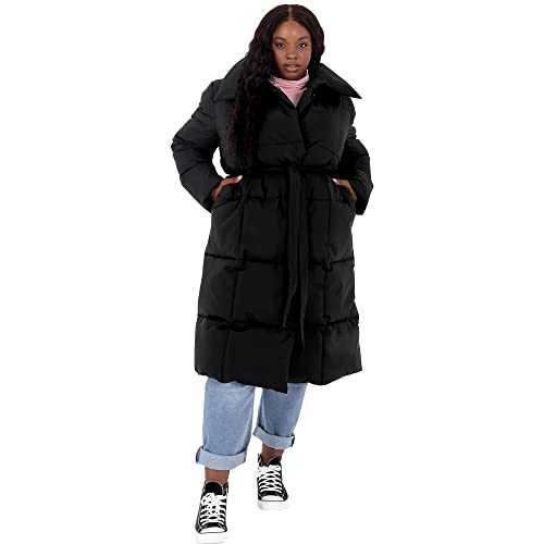 Lovedrobe Women's Ladies Jacket Quilted Coat with Belt Pockets Hoodless Collar Cuffed Long Sleeve Waterproof Winter