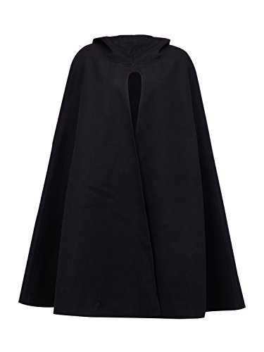 Clothink Women Solid Hooded Split Front Poncho Cape Long Cloak Coat Winter Fall