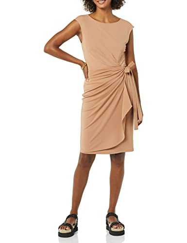 Amazon Essentials Women's Cap-Sleeved Faux Wrap Dress with Bateau Neck