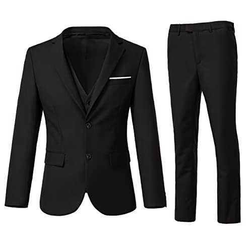 Holivyer Men's 3 Piece Slim Fit Suit Set, Two Button Blazer Solid Jacket Vest Pants Wedding Business Suit