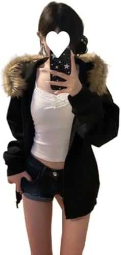 DSAoTeng Women's Y2k Zip Up Fur Hoodie Jackets-With Fuzzy Hooded Casual Retro Grunge 2000s Hoodie Sweatshirt Fall Winter Streetwear