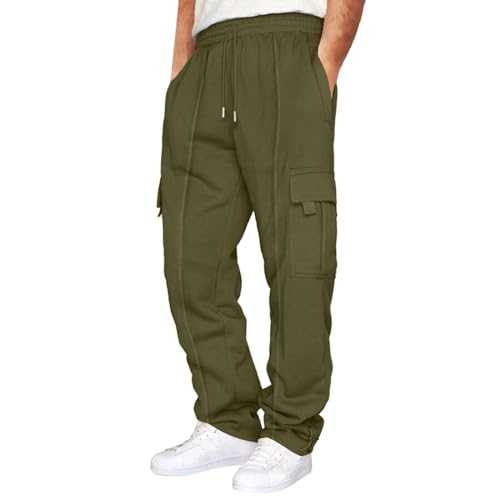 TOPJIAO Mens Casual Cargo Work Trousers Work Clothes for Men Cargo Trousers Mens Men's Trousers Elasticated Waist Military Trousers Parachute Pants Light Cargo Trousers Men Summer