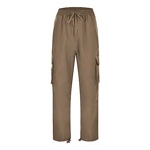 Straight Leg Cargo Trousers for Men Stretch Fit Solid Color Bottoms with Elasticated Waist Drawstring Pants Multi Pocket Slim Fit Tracksuit Bottoms Mountain Bike Loungewear Bottoms